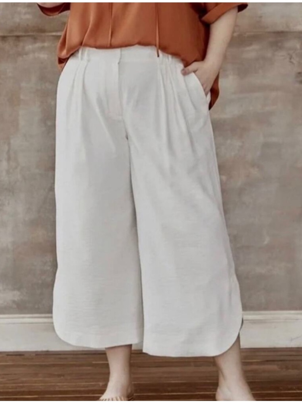 Ryegrass Wide Leg High Rise Cropped Pants Cream‎ Women XL New With Flaw